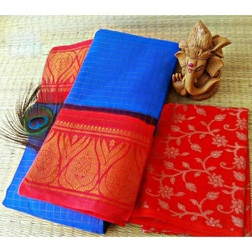Marvellous Cotton Narayanpet Handloom Blue Red Combination