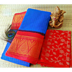 Marvellous Cotton Narayanpet Handloom Blue Red Combination