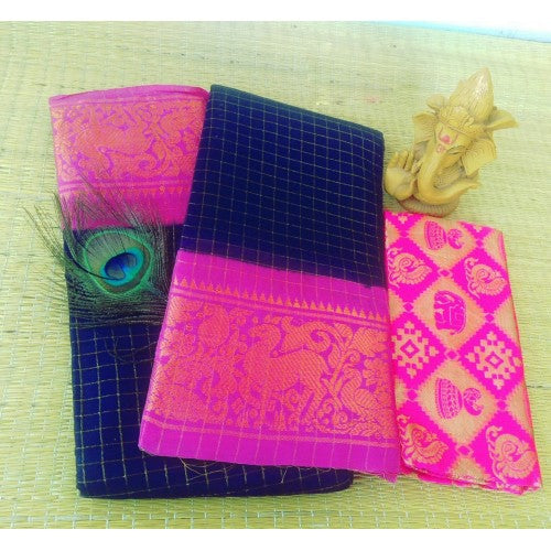 Marvellous Cotton Narayanpet Handloom Pink Purple Combination Saree
