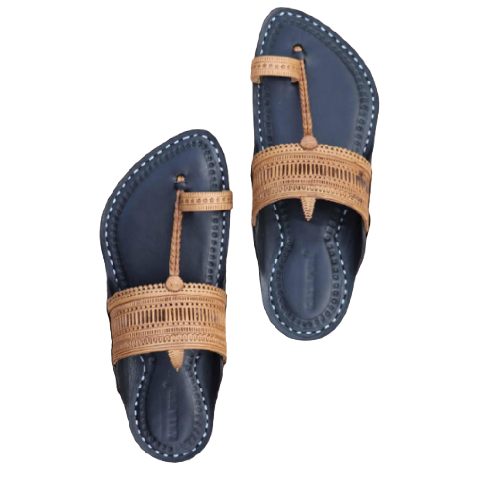 Men - Black & Gold Chappal (I)