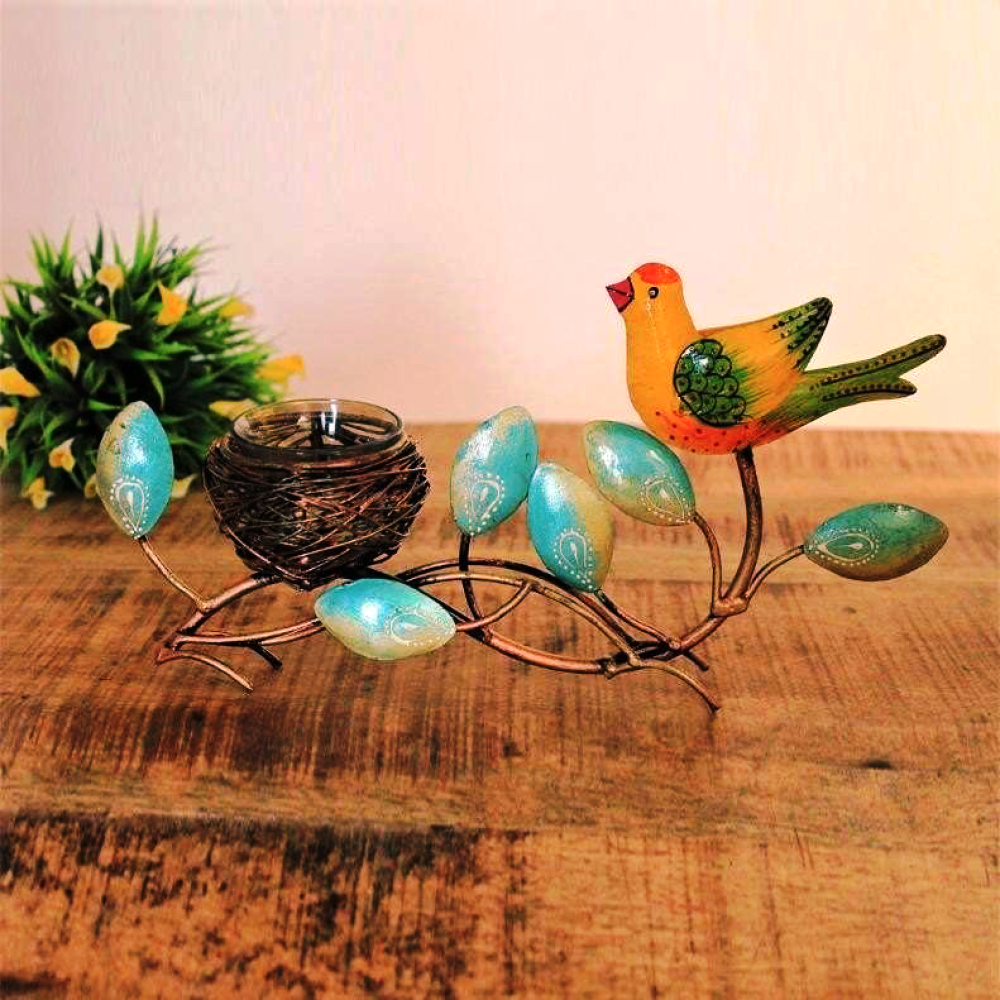 Metal Bird With Nest T Light