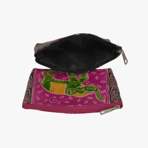 Mini Pouch with Elephant Print Pink & Black