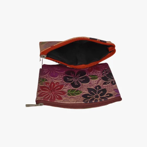 Mini Pouch with Flower Print Orange & Maroon