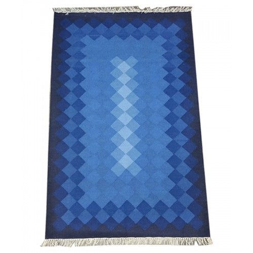 Bright Blue Colour Handmade Pure Wool Cotton Mirzapur Dari (4 x 6 Ft).