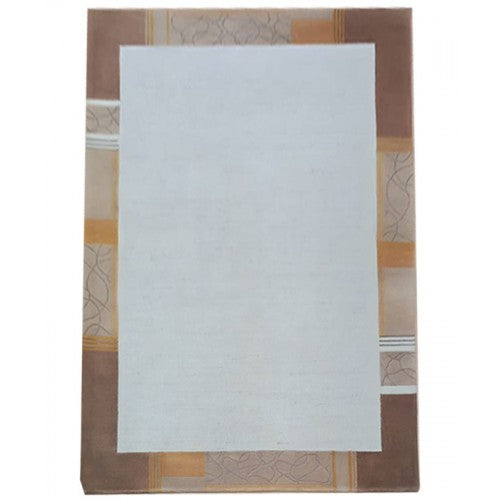 Classic White Colour With Brown Border Handmade Pure Wool Cotton Mirzapur Dari (5 x 8 Ft).