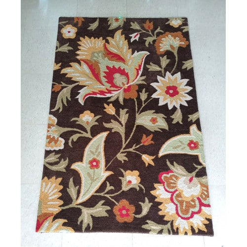 Beautiful Hand Tufted Multicolour Flower Design Pure Wool Cotton Mirzapur Dari (5 x 8 Ft).