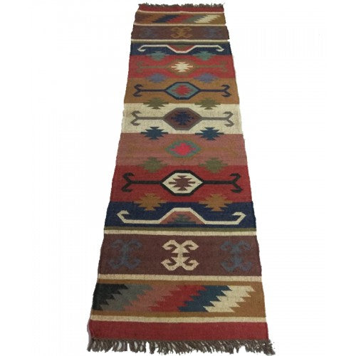 Hand Tufted Multicolour Pure Wool Cotton Mirzapur Dari For Home Decor/Living Room (8 X 5 Ft)