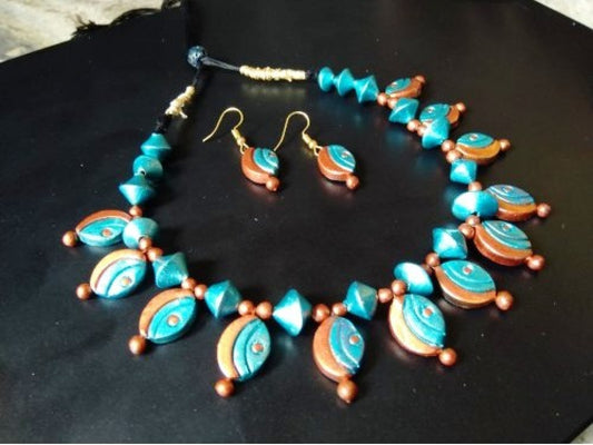 Latest Handmade Molela Terracotta Clay Jewellery Set in Beautiful Sky Blue Colour