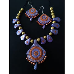 Handmade Molela Terracotta Clay Jewellery Set in Pleasant Purple Colour