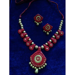 Handmade Molela Terracotta Clay Jewellery Set in Attractive Red Colour