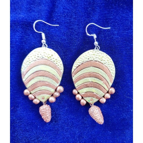 Molela Terracotta Clay Beautiful Pink and White Colour Earrings for Classic Women