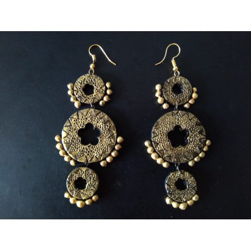 Pure Handmade Molela Terracotta Clay Beautiful Golden Colour Earrings for Classic Women