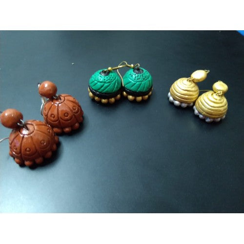 Pure Handmade Molela Terracotta Clay Earrings Combo Set of 3