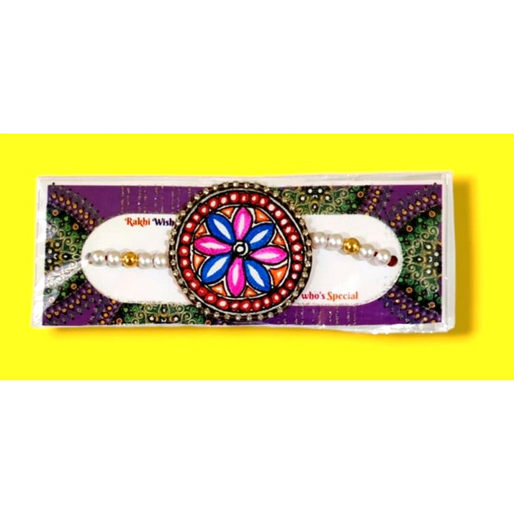 Multicolour Flower Design Madhubani Rakhi
