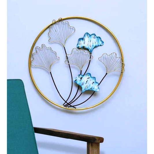 Multicolour Iron Leaves Round Frame Wall Art