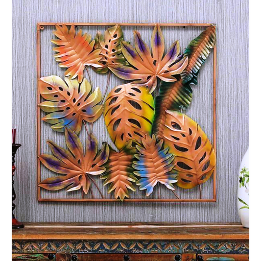 Multicolour Iron Leaves Wall Frame Metal Wall Art