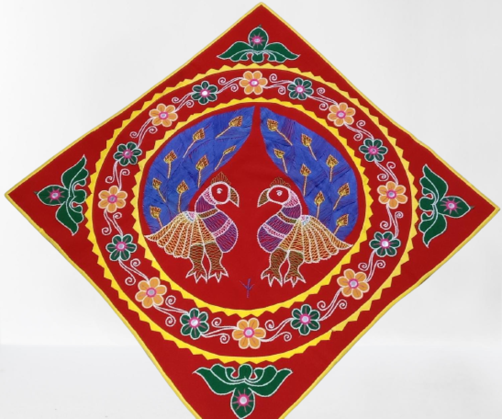 Multicolour Twin Peacock Wall Hanging Pipli Work