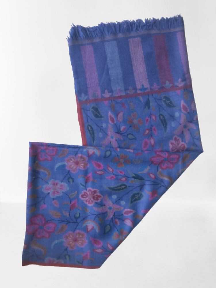 Musky Ink Blue Floral Design Kani Shawl