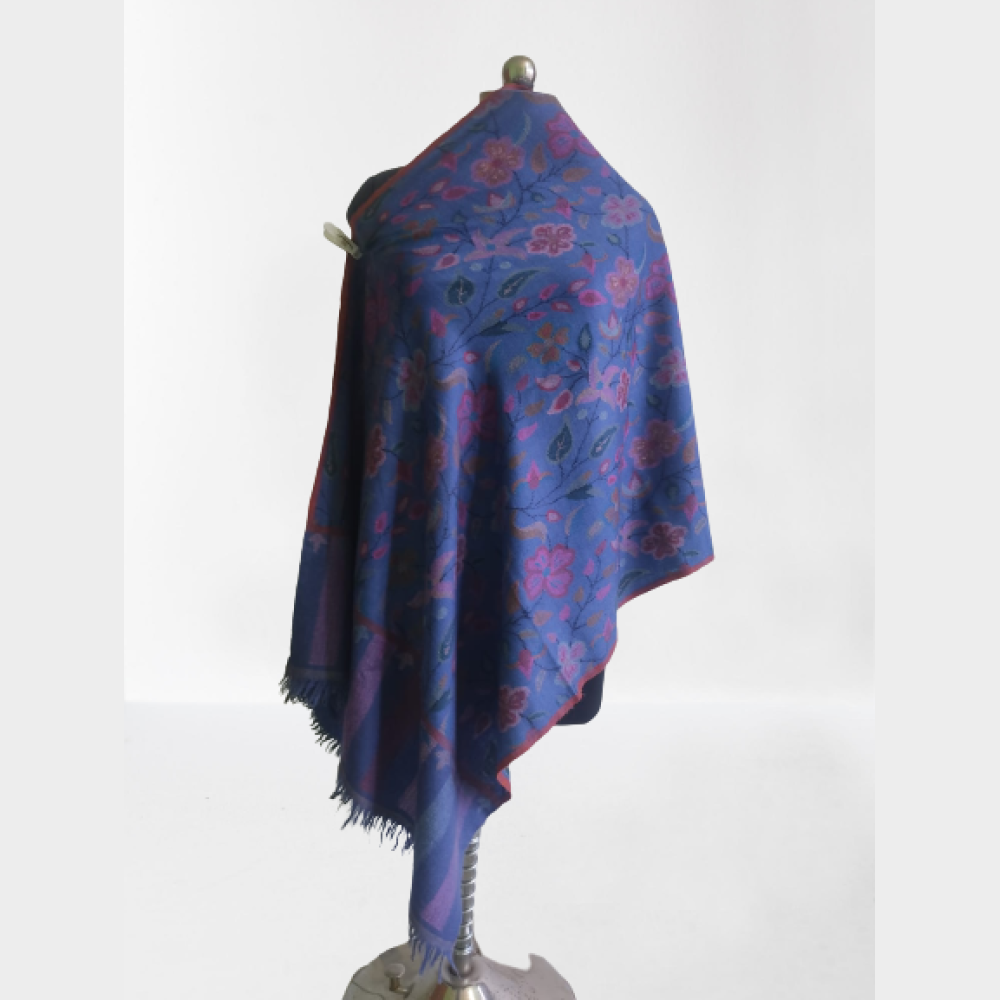 Musky Ink Blue Floral Design Kani Shawl