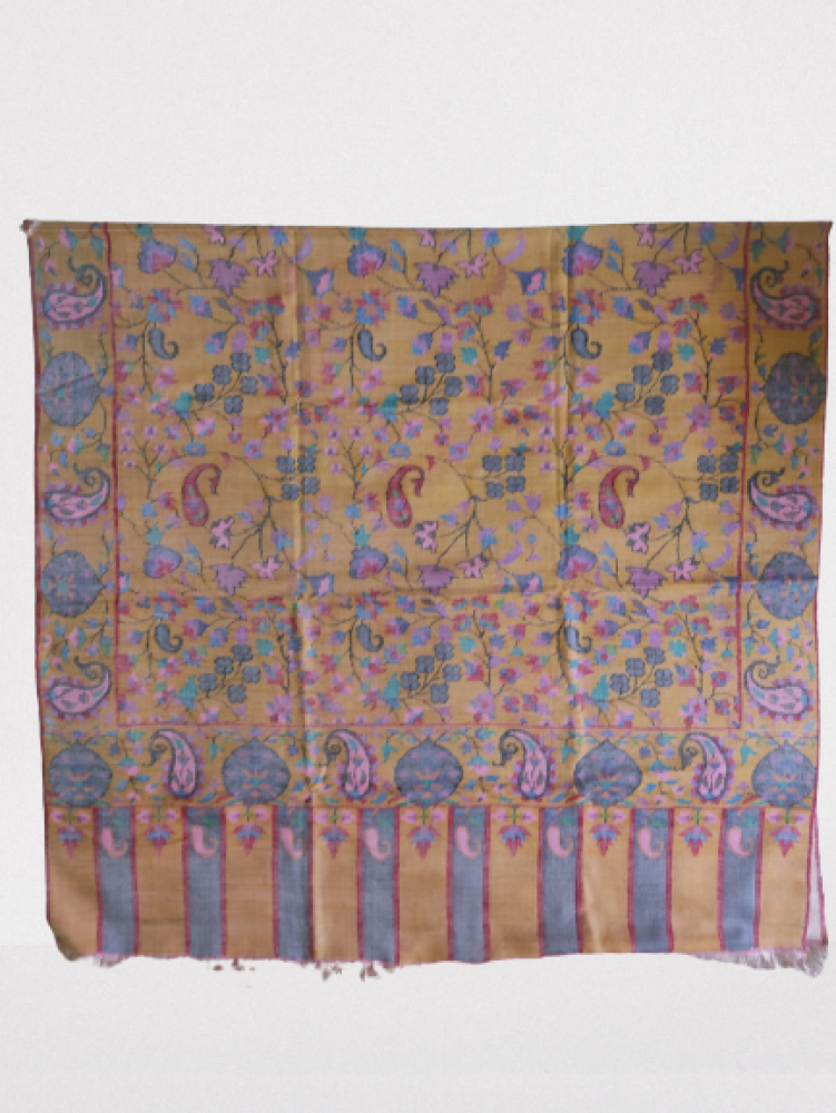 Mustard Yellow Floral Design Kani Shawl