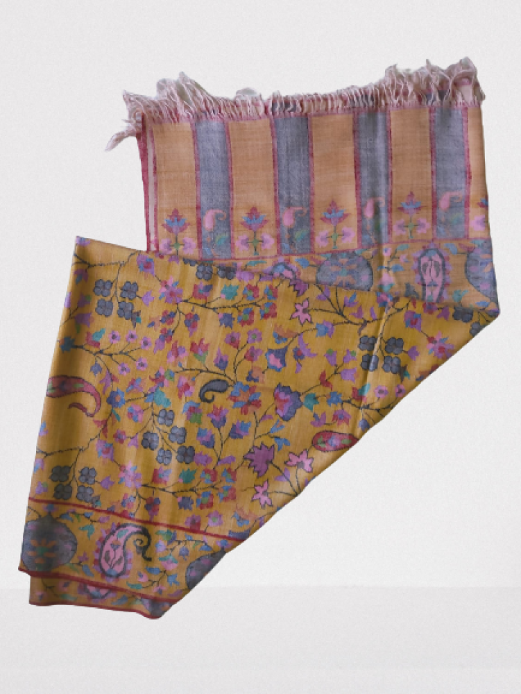 Mustard Yellow Floral Design Kani Shawl