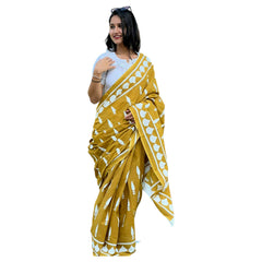 Mustard Yellow & White Colour Bagru Print Saree