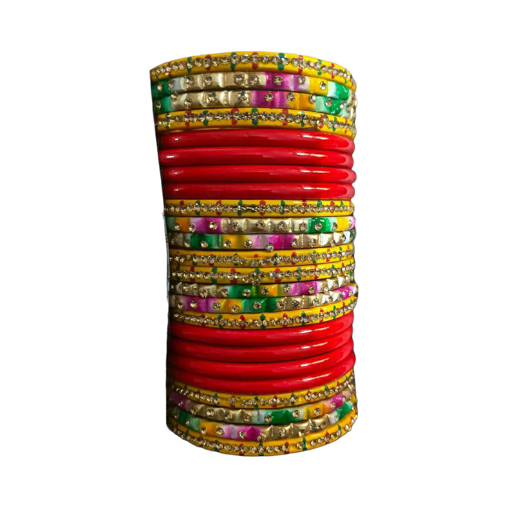 Muzaffarpur Fancy Green Red Lac Bangles Set