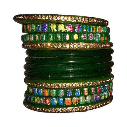 Muzaffarpur Fancy Multi Green Lac Bangles Set