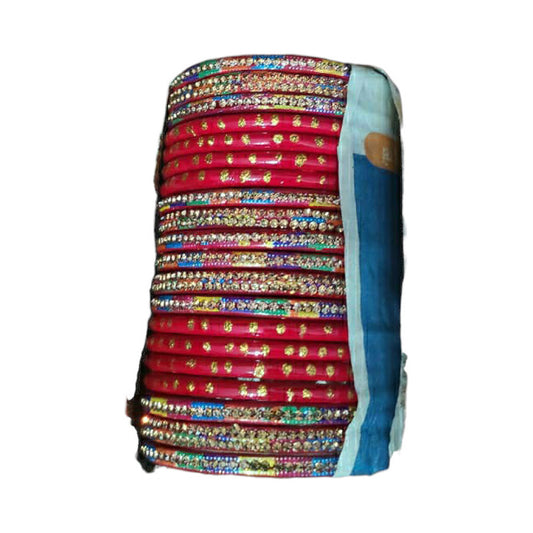 Muzaffarpur Fancy Multi Stone Red Lac Bangles Set