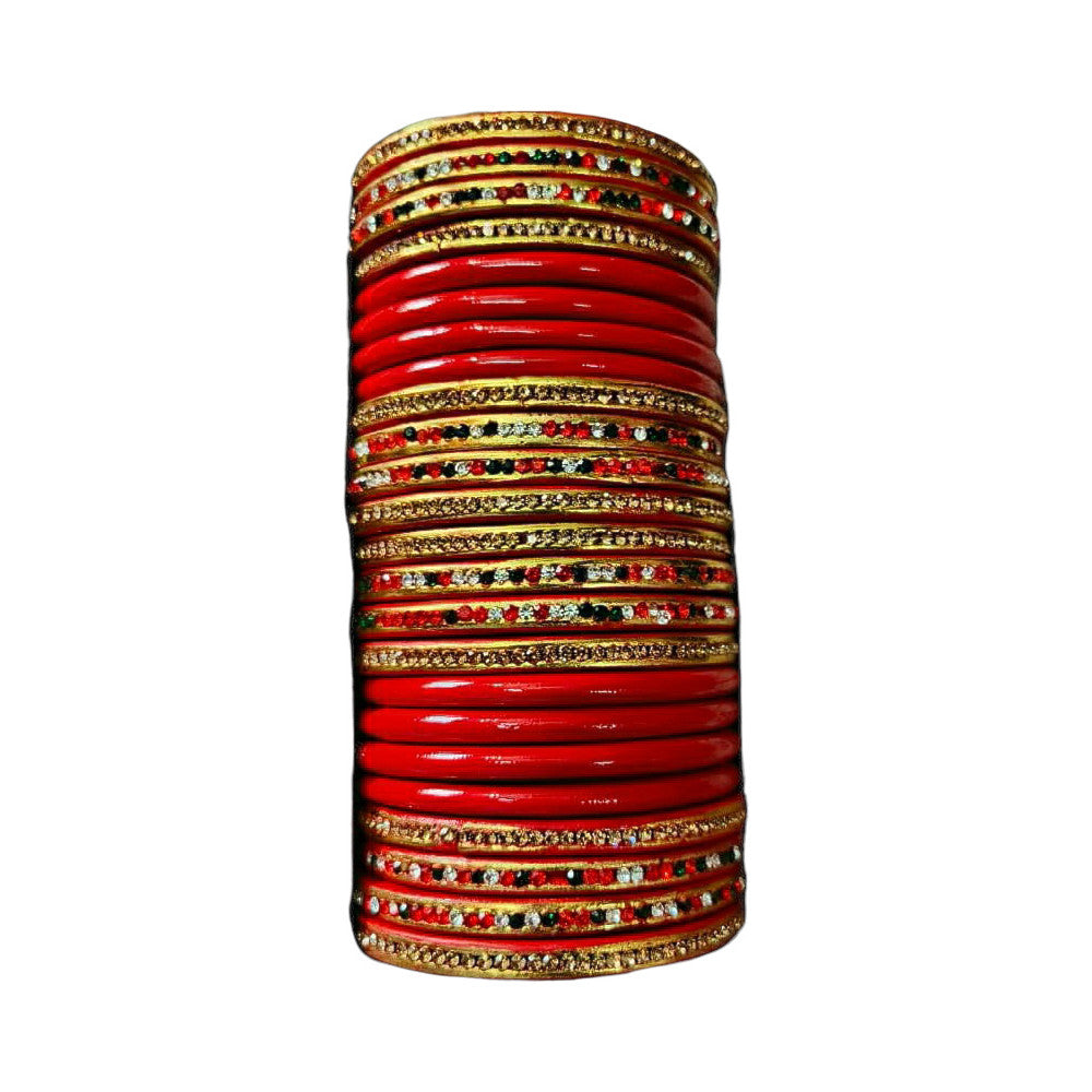 Muzaffarpur Fancy Red Stone Lac Bangles Set