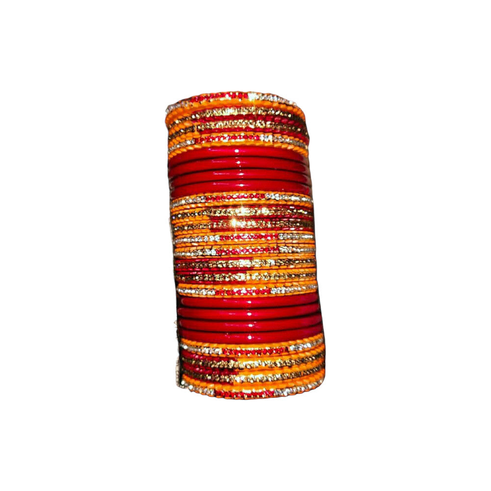 Muzaffarpur Fancy Stone Red Lac Bangles Set