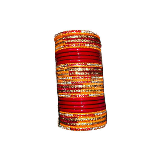 Muzaffarpur Fancy Stone Red Lac Bangles Set