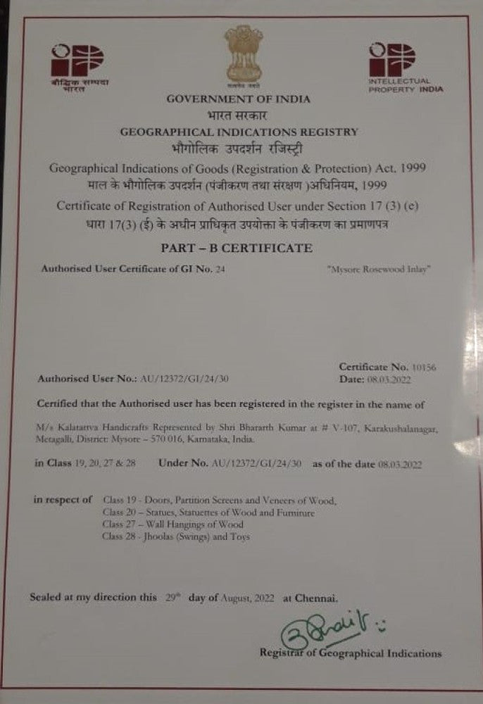 Traditional Handicraft Mysore Rosewood Inlay Wooden Painting of White Elephant