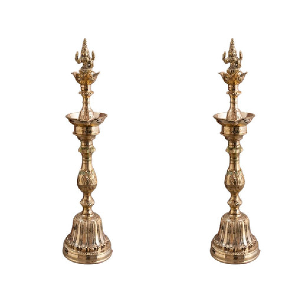 Nachiarkoil Brass Lamp with Goddess Lakshmi- 16 Inches -Set of 2