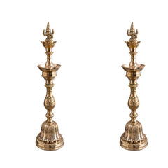 Nachiarkoil Brass Lamp with Goddess Lakshmi- 16 Inches -Set of 2
