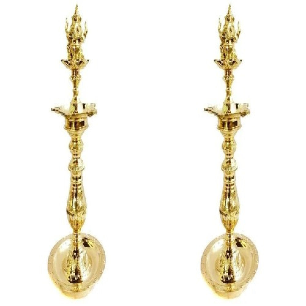 Nachiarkoil Brass Lamp with Lord Ganesha - 17 Inches- 6KG -Set of 2