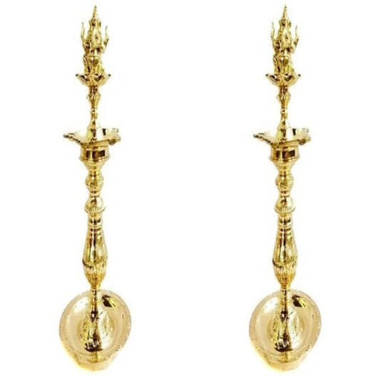 Nachiarkoil Brass Lamp with Lord Ganesha - 17 Inches- 6KG -Set of 2