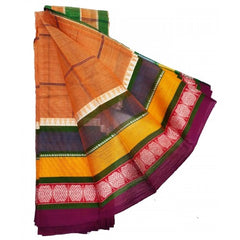 Fancy Orange Cotton Handloom Narayanpet Saree with Multicolor Border