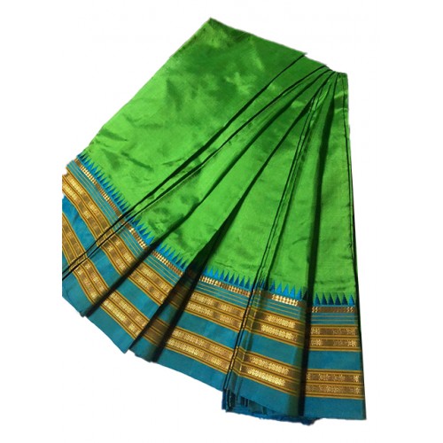 Alluring Narayanpet Handloom Woven Strips Light Green Colour Mulberry Silk Saree With Elegant Pallu