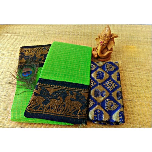 Beautiful Cotton Narayanpet Handloom Sarees with Golden Zari Work for Women