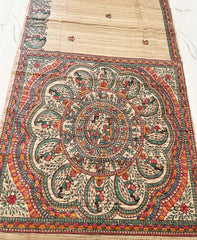 Natural Madhubani Hand Painted Radha-Krishna Pallu Tussar Ghicha Saree