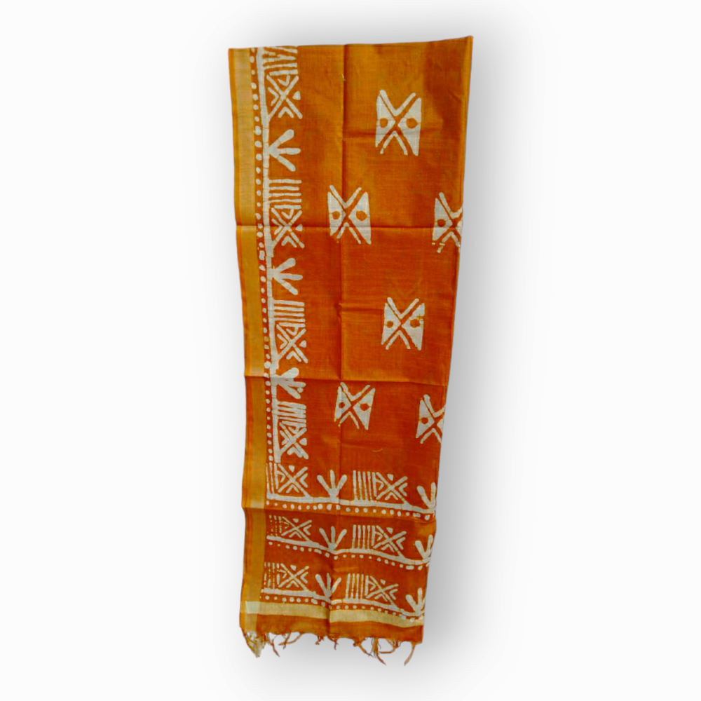 Nawada Handloom Printed Orange Dopatta
