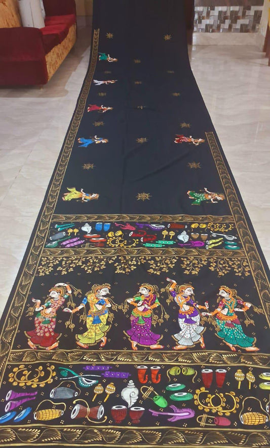 Odisha Pattachitra Black Saree