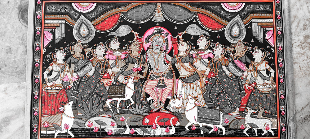 Odisha Pattachitra Krishna With Radha And Gopiya Style 1
