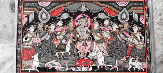 Odisha Pattachitra Krishna With Radha And Gopiya Style 1