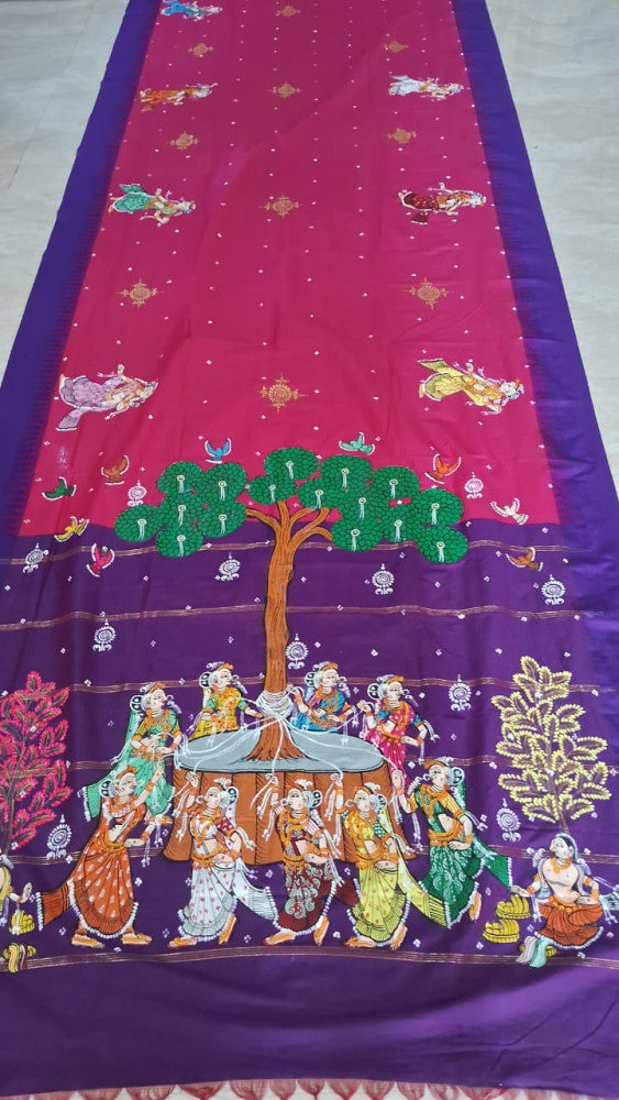 Odisha Pattachitra Pink Saree