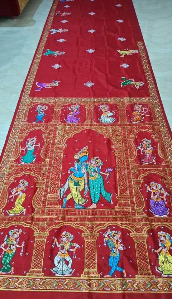 Odisha Pattachitra Radhakrishna Red Saree