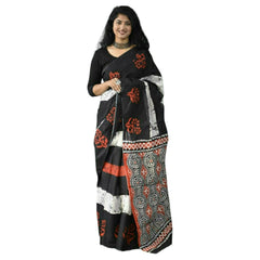 Orange & Black Colour Bagru Print Saree
