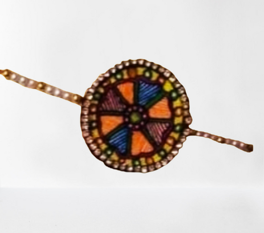 Orange & Blue Flower Design Madhubani Rakhi