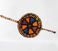 Orange & Blue Flower Design Madhubani Rakhi